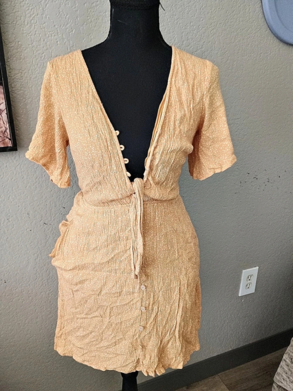 Abercrombie & Fitch Tie-Front Mini Dress Orange Small